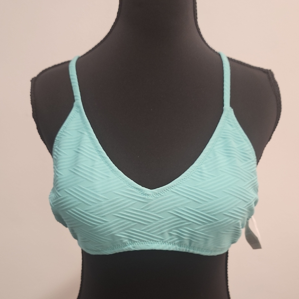 Cupshe Blue Ribbed V-Neck Swim Bra